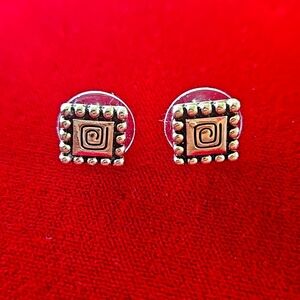 Square Silvertone Stud Earrings